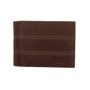 Distressed Mens Leather Panel Executive Bifold Clip Wallet