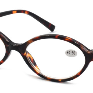 Ladies Shiny Tortoiseshell with Gold Metal Trim Oval Frame Reading Glasses