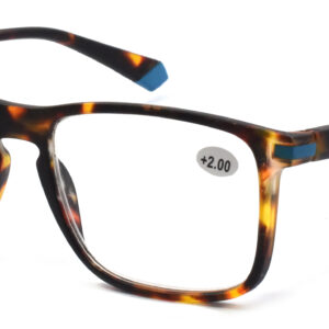 Men's Matte Tortoiseshell with Blue Painted Details Square Frame Reading Glasses