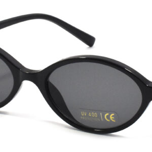 Ladies Shiny Black with Gold Metal Trim Oval Frame Sunglass