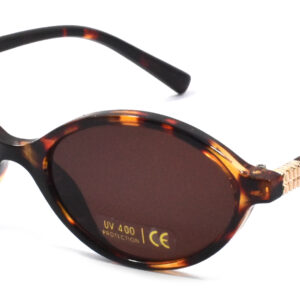 Ladies Shiny Tortoiseshell with Gold Metal Trim Oval Frame Sunglass