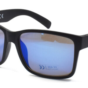 Men's Matte Black with Shiny Gunmetal Trim Square Frame Blue Mirror Sunglass