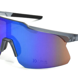 Sport Matte Crystal Grey with Black Temple Tips Shield Blue Mirror Sunglass
